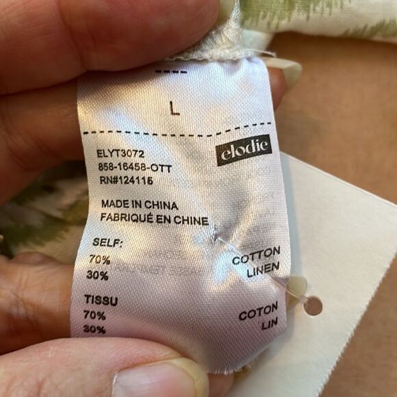 NWT Elodie Boho Peasant white/sage green cotton/linen short sleeve blouse - Picture 8 of 8